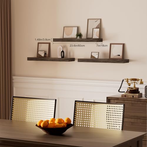 Floating Shelves for Wall, Bathroom Shelves Over Toilet, Wall Shelves & Book Shelf for Room, Hanging Shelf, Modern Wooden Mounted Floating Shelves, 24x7x1.5 in (Smoke Gray, Set of 3) - color: Smoke Gray, size: 24"(set of 3)
