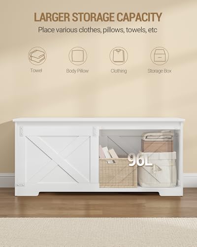 Hzuaneri 42.9" Storage Chest, Large Storage Trunk with 2 Hinges, Farmhouse Wooden Box Bench, Lift-Top Organizer Chest, Entryway Trunk for Bedroom, Living Room, White SB10903X - color: White, size: 15.7"D x 42.9"W x 19.1"H