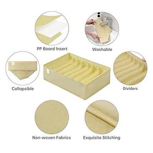 4 Packs T-shirt Drawer Organizers for Clothing,8 Grids Compartment Wardrobe Storage Box, Washable Clothes Organizer for Folded Clothes, Legging, Silk Scarve-Beige - color: Beige, size: 8 GRIDS-SMALL SIZE