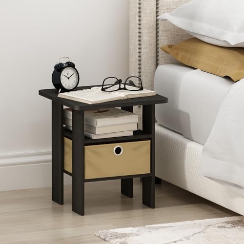 Furinno ANDREY Side Table, End Table, Night Stand with Open Shelves and Storage Bin, Bedside Table, for Living Room, Bedroom, Dark Espresso - color: Dark Espresso/Brown, size: 1-Pack, Center Bin