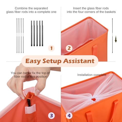 Odonata Slim Laundry Hamper Handles Collapsible Laundry Basket Thin Dirty Clothes Basket Narrow Laundry Bag Foldable Dirty Hamper 45L (Orange) - color: Orange