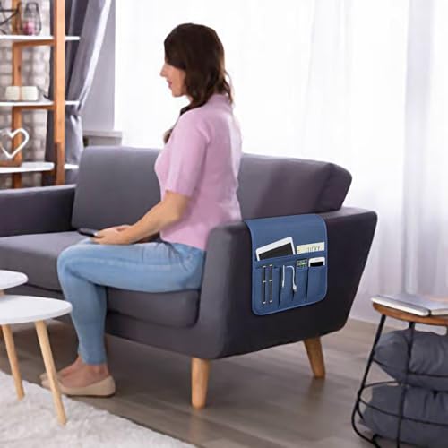 NB Sofa Armrest Organize Remote Holder Bedside Caddy Organizer With 5 Pockets，Non-Slip Couch Remote Control Holder Couch Armchair Caddy Accessories (Blue, 35"X12.4") - color: Blue, size: 35"x12.4"