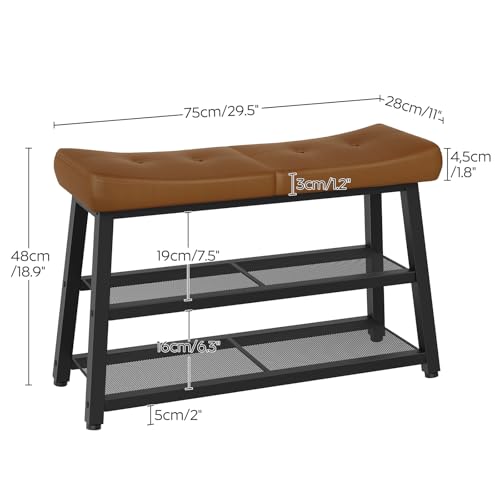 YATINEY Shoe Bench, 3-Tier Shoe Rack, Entryway Bench with Storage and Cushion, for Hallway, Foyer, Bedroom, Brown and Black HX02BV - color: Brown + Black
