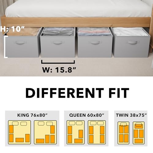SpaceAid 4 Pack 10" High Under Bed Storage Containers, Large Underbed Storage Organizer Bins with Lids for Bedroom, Dorm, Clothes, Closet Organization, Bed Sheets and Blankets (Gray) - color: Gray