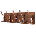 SKOLOO Rustic Pine Wood Wall Coat Rack with 5 Triple Hooks, 16" Stud Spacing, Farmhouse Wall Mounted Coat Rack for Hanging Backpack, Jacket, Hat - color: Brown Plate & Antique Hook, size: 1 Item-5 Hooks