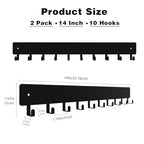 14inch Wall Key Holder with 10 Hooks(2 Sets), Metal Key Rack Wall Mount for Keys, Bags and Leashes, Key Hanger for Decorative Organizer Apartment，Entryway,livingroom,Black