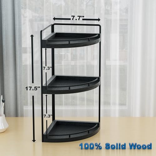 Corner Bathroom Counter Organizer, 3 Tier Bathroom Sink Shelf Countertop, Wood Vanity Skincare Storage for Toiletries Decor, Makeup, Dresser(Black) - color: Black