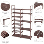 ROJASOP Shoe Rack Organizer, 8-Tier Metal Shoe Rack for Closet Entryway Garage, 26-32 Pairs Tall Shoe Boot Storage Shelf with 15 Hooks, Stackable Large Shoe Stand, Brown - color: Brown
