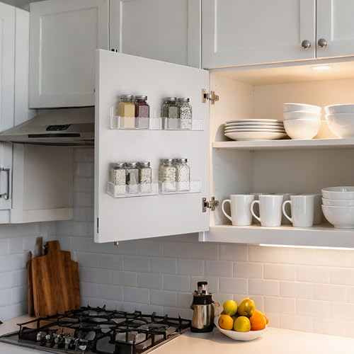 12 inch Spice Rack Wall Mounted,4 Pack Spice Organizer Shelf for Stove Cabinet Pantry Door, Adhesive or Screw Hanging Wall Spice Shelf Storage Holder in Kitchen and RV - Clear Color - color: Clear, size: 12"