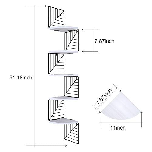 Love-KANKEI Corner Shelf Wall Mount of 5 Tier Rustic Wood Floating Shelves Wall Shelves for Bedroom Living Room Bathroom Kitchen Office and More White - color: White