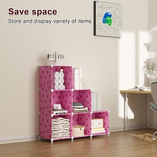 UNKU Cube Storage Organizer, 6 Cube Closet Organizer Storage Shelves, DIY Stackable Bookcase, Clothes Organizer Shelf for Closet, Bedroom, Living Room, Cabinet, Home, Office, Pink - color: Pink, size: 6cube