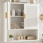 INNOD Bathroom Wall Cabinet, Wall-Mounted Medicine Cabinet with Adjustable Wood Shelf & Doors, Floating Bathroom Cabinet Over Toilet for Laundry Room & Kitchen & Living Room (White) - color: White