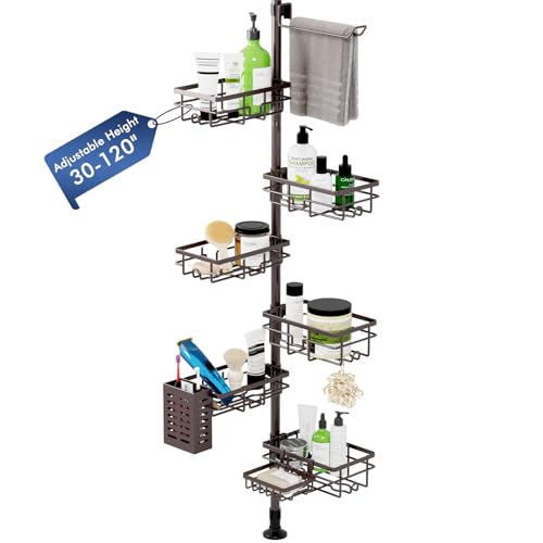 Vatex Corner Shower Caddy Tension Pole,Adjustable 30-120 Inch Bathroom Organizer Storage,Rustproof 6-Tier Shower Corner Shelves,Towel Rack, Toothbrush Holder, Soap Dish Organizers - color: Bronze