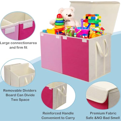 YOLOXO Toy Box Chest, Collapsible Sturdy Storage Bins with Lids, Extra Large Kids Toy Storage Organizer Boxes Bins Baskets for Kids, Boys, Girls, Nursery Room, Playroom, Closet (Pink) - color: Pink