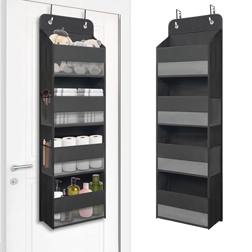 TYMENSH Over The Door Hanging Organizer with 4 Large Pockets – Closet, Bathroom, Nursery, Bedroom, Dorm Storage for Toys, Cosmetics, and Baby Essentials, Black - color: Black