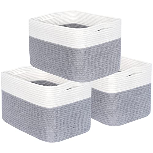 MINTWOOD Design 3-Pack Storage Baskets for Shelves, Playroom and Classroom, Book Basket, Decorative Storage Cube Bins, Woven Closet Organizers, Pantry and Shoe Organizer, Grey - color: Cool Grey