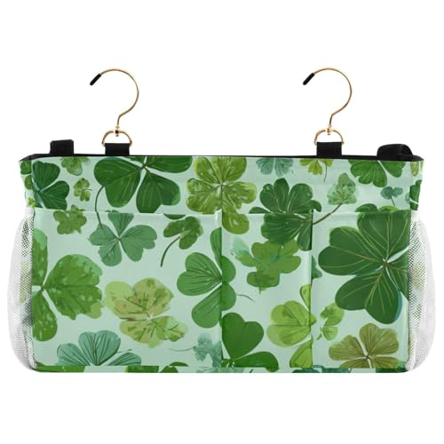 Bedside Caddy Hanging Bunk Bed Caddy Bed Organizer Hanging Pocket with 2 Hooks Bedside Storage Organizer Pocket Bag Holder Green Nature St Patrick Clovers - color: Green Nature St Patrick Clovers