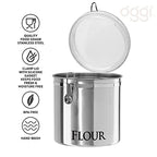 Oggi Stainless Steel Kitchen Canister 152oz + Oggi Jumbo 8" Stainless Steel Flour Clamp Canister - color: Stainless Steel, size: 152 Fluid Ounces, style: Airtight Canister + Storage Container