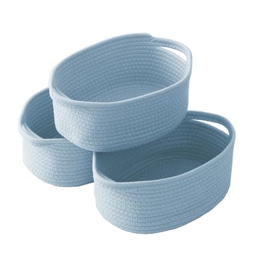 JMvicyroam Woven Basket,Small Rope Storage Bin with Handles & Ribbon Bag, Organizer for Shelves Closets,Gift Basket Empty for Birthday,Books,Dog Toys, Blue/3 Pack - color: Blue, size: 3 Pack