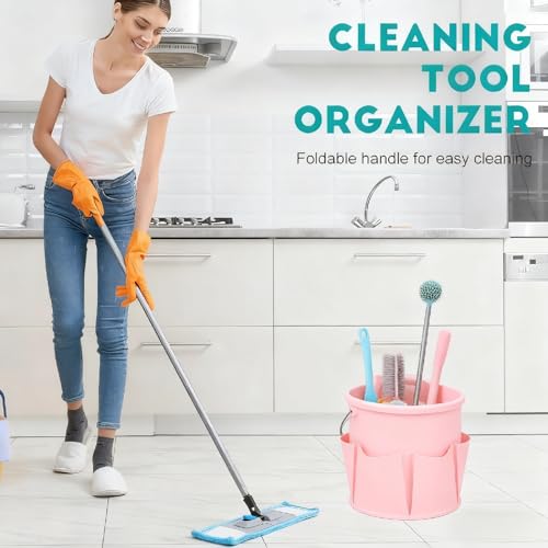 Cleaning Caddy for Cleaning Supplies,17L Cleaning Supply Caddy with Handle Foldable Cleaning Supplies Organizer Bucket Cleaning Products Organizers for Home, Garden (Light Pink) - color: Light Pink