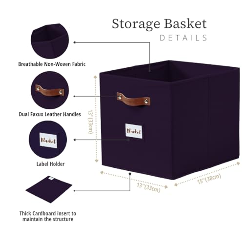DECOMOMO Storage Baskets, 13x15x13 Storage Cube Bins with Labels for Organizing Shelves Kallax (Kallax / 4pcs, Deep Violet) - color: Deep Violet, size: Kallax 13" x 15" / 4pcs