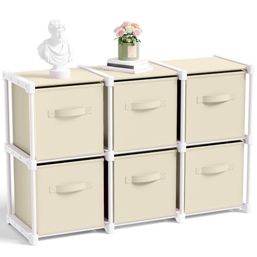 Briwooody 6 Cube Storage Organizer Bins with Shelf 11'' Toy Storage Box Back to School Dorm Organizers Fabric Unit for Playroom Book (Creamy White) - color: White