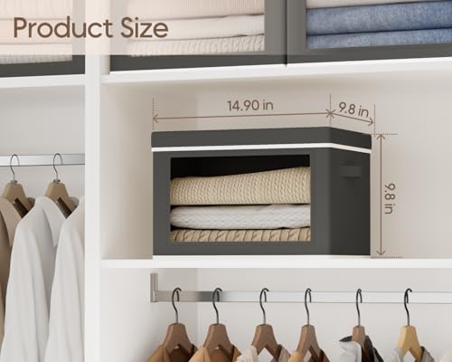 Homsorout Collapsible Storage Bins with Lids - Stackable Storage Containers with Window, 3 Pack Fabric Bins for Closet, Home & Office Organization Baskets, Dark Gray, 14.9" x 9.8" x 9.8" - color: Dark Gray, size: L(3-Pack)