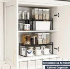 Expandable Cabinet Shelf Rack Set of 2, 13"~24" L X 8" D X 7" H Stackable Kitchen Cabinet Organizer Shelves Set of 2 for Countertop Pantry Cabinet Accessories - color: Black