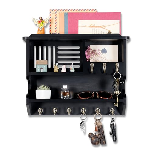 Key Holder for Wall, Mail and Key Holder for Home Decor, Key and Mail Holder for Wall with Key Hooks, Black - color: Black