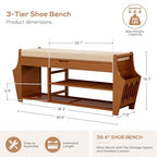 oakvivo 39.4in Shoe Bench with 2 Side Holder, 3 Tier Bamboo Entryway Bench with Storage, Shoe Rack Bench Organizer with Cushion for Entryway Hallway Living Room, Holds up to 330lbs - size: 39.4 inch