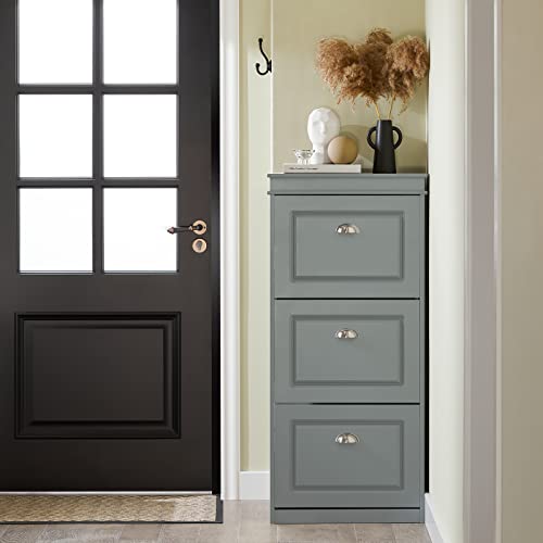 Haotian FSR94-HG, Grey Shoe Storage Cabinet with 3 Flip Drawers, Freestanding Shoe Rack, Shoe Storage Cupboard Organizer(9.4" D x 20.9" W x 46.1" H) - color: Grey, size: 3 Drawers:20.8x9.4x46"