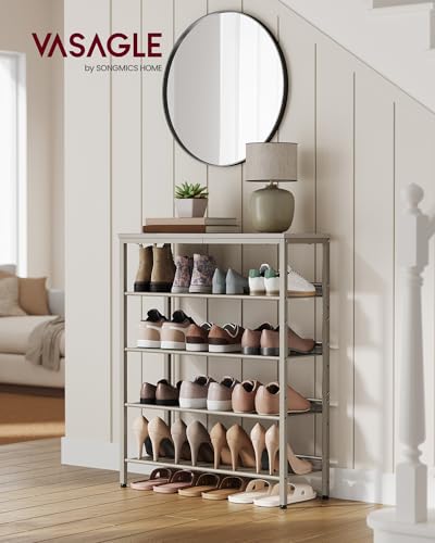 VASAGLE Shoe Rack for Entryway, 5-Tier Shoe Rack Organizer with Storage Shelves and Spacious Top, Freestanding, Adjustable, Industrial, Cappuccino Beige and Oatmeal Beige ULBS038L01 - color: Cappuccino Beige + Oatmeal Beige, size: 5 Tiers (29.5"W)