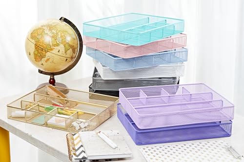 Annova Desk Top Organizer Tray for Office Organization - Metal Mesh - Storage Tray with Dividers for Pens, Desktop Accessories, Bathroom, Kitchen, Makeup and Office Supplies (Large, Gold) - color: Gold, size: Large