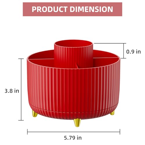 Marbrasse Desk Organizer, 360-Degree Rotating Pen Holder for Desk, Desk Organizers and Accessories with 5 Compartments Pencil Organizer, Art Supply Storage Box Caddy for Office, Home (Red) - color: Red