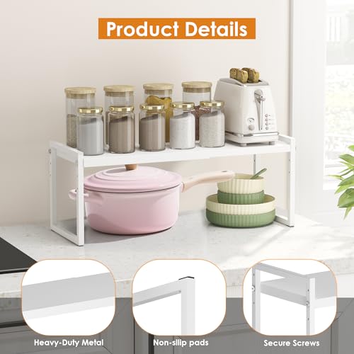 DOLALIKE Expandable Kitchen Countertop Organizer, Stackable Cabinet Shelf Organizers, Space Saving Spice Rack Pantry Storage for Bathroom Office Organization (White, 1-Tier) - color: Root={'value': "White, 8.3''d*14.02-22.3''w*8.62''h"}