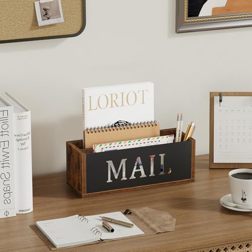 YINMIT Desk Mail Organizer, Wall Mount Mail Holder with 2 Slots, Mail Holder for Desk, Desk Mail Basket, Mail Organizer Countertop, Envelope Holder - color: Rustic Brown - Style B