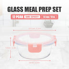GULFLIN 12 Pack 13oz Small Glass Food Storage Containers with Lids Airtight, Leak-Proof Round Meal Prep Containers Set, Freezer to Microwave Safe, Dishwasher Safe - color: 13oz,Same Size - 12 Pack,Pink Set
