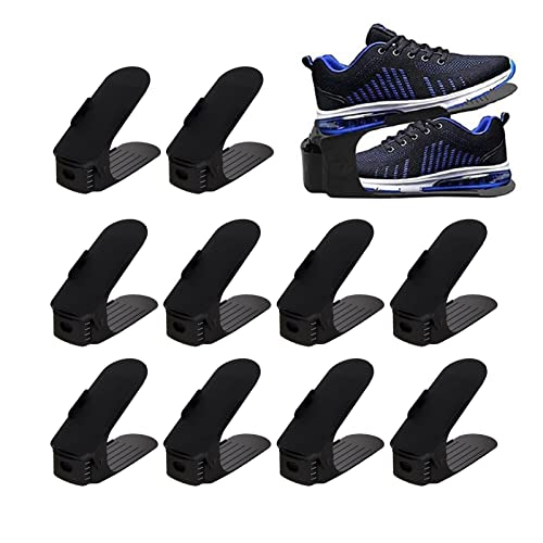 Adjustable Shoe Stacker, Stackable Shoe Slots Space Saver, Pack Adjustable Shoe Stacker Space Saver, Holder for Closet Organization, Black Shoe Slots Space