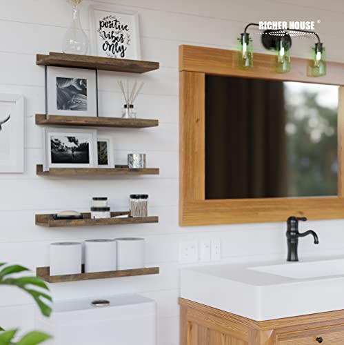 RICHER HOUSE 5 Set Floating Shelves for Wall Decor, Wall Mounted Book Shelf, Nursery Shelves Picture Ledge Shelf with Lip for Storage, Bedroom, Living Room, Bathroom - Brown - color: Brown, size: 5pcs*15.75in