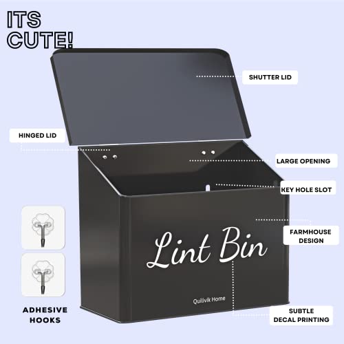 Metal Magnetic Lint Bin With Lid For Laundry Room Decor With Small Lint Holder Bin| Metal Box| Lint Holder Bins for Organzation (Black, Small) - color: Black