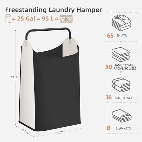 STORAGE MANIAC Large Laundry Hamper with Sturdy Metal Handle, Collapsible Laundry Basket, Freestanding Waterproof Clothes Hamper for Laundry Room, Bedroom, Dorm, Towels, Toys, Black & White - color: Black & White, size: 1 Pack