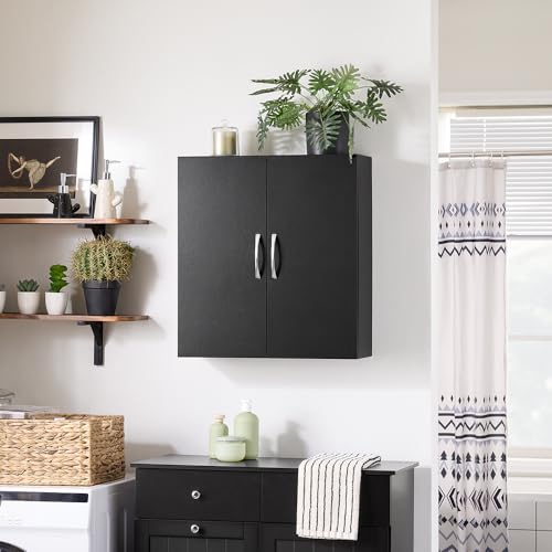 SoBuy Black Kitchen Wall Cabinet, Bathroom Wall Cabinet Over The Toilet Storage, Small Wall Mounted Medicine Cabinet with Adjustable Shelf, Narrow Floating Cabinet for Laundry Room, BZR200-T-SCH - color: Black