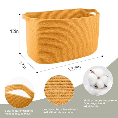 MEGASKET Extra Large Orange Storage Basket, 23.6" x 17" x 12" Rectangle Baskets for Organizing, Blanket Toy Bin Organizer, Colorful Woven Cotton Rope Baskets for Decor - color: Orange, size: 23.6"x17"x12