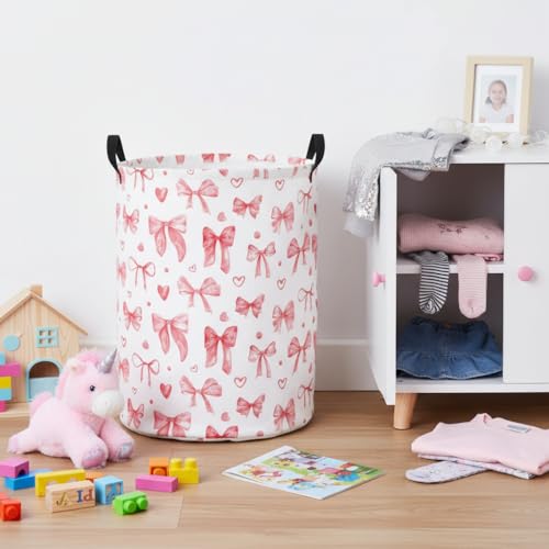Baby Laundry Basket Baby Nursery Hamper Kids Laundry Basket Toy Storage Bin for Boys Room Decor Gift Baskets for Bedroom Bathroom(Heart Bowknot) - color: Heart Bowknot