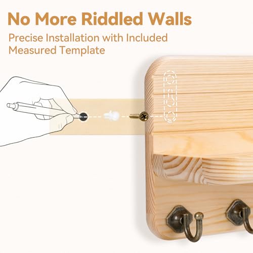 Key Holder for Wall, Mail Organizer Wall Mount with 6 Hooks Wooden Hanging Key Rack for Home Decor, Hallway, Entryway (Wood Color) - color: Wood Color