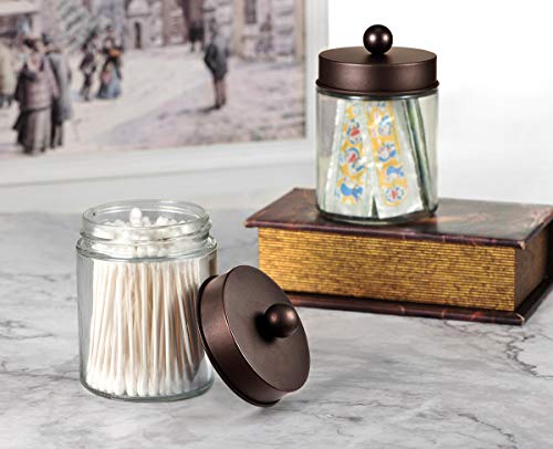 Amolliar 4Pc Apothecary Jars Bathroom Vanity Storage Organizer Set -Countertop Canister with Stainless Steel Lids &Cute Stickers - Qtip Dispenser Holder for Qtips,Cotton Swabs,Makeup Sponges (Bronze) - color: Bronze