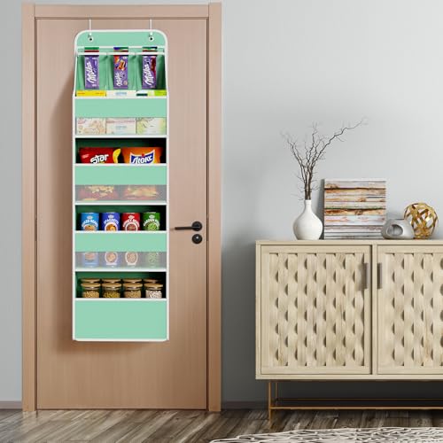 Univivi 5-Shelf Fabric Door Storage Over Door Hanging Organizer with 4 Large Pockets and 3 Small PVC Pockets Nursery Closet Cabinet Wall Mount Hanging Storage Organizers for Baby Nursery (Green) - color: Green, size: 5 LAYER