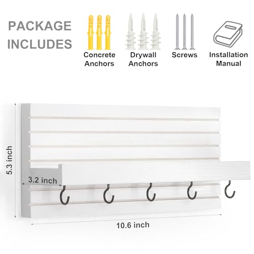 Lwenki Decorative Key Holder for Wall with Shelf, Entryway Shelf with Hooks Holds Leashes, Jackets and Glasses – Sturdy Wood Keyholder Entrance Hanger with Mounting Hardware (White, Medium) - color: White, size: Medium