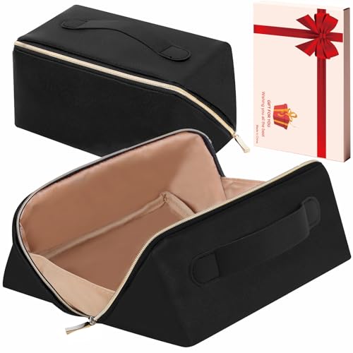 Mothers Day for Women,Portable Makeup Bag Opens Flat for Easy Access, Cosmetic Bag Toiletry Bag with Padded for Protection for Travel & Daily Use, Travel Accessories Bag (Black)
