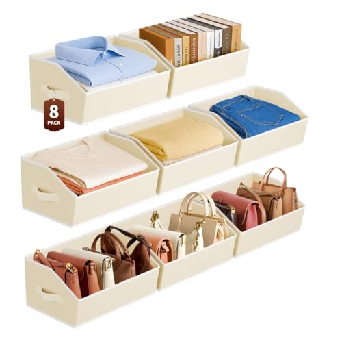 Homsorout Large Closet Organizers and Storage Bins - 8 Pack Trapezoid Storage Baskets for Shelves, Foldable Fabric Baskets with Handles Ideal for Closet, Basket, Wardrobe and Shelf Storage, Beige - color: Beige, size: 8 Pack